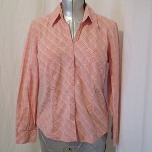 LOFT Plaid Peach Blouse 14